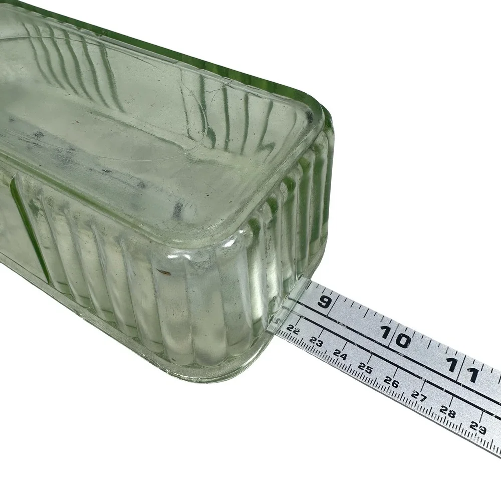 Vintage Green Uranium Depression Glass Ribbed Rectangular Refrigerator Dish